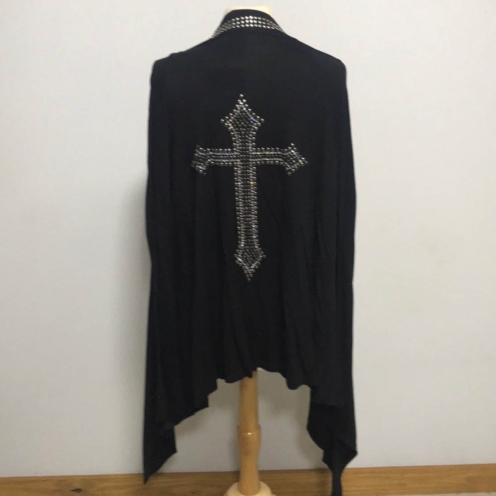 NWT Scandalicious Swarovski crystal rhinestone bling cross rodeo cardigan MEDIUM